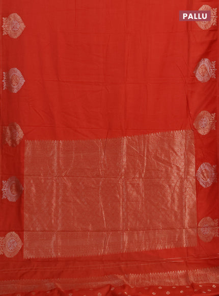 Semi chanderi saree orange with plain body and zari woven butta border
