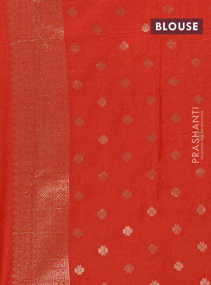 Semi chanderi saree orange with plain body and zari woven butta border