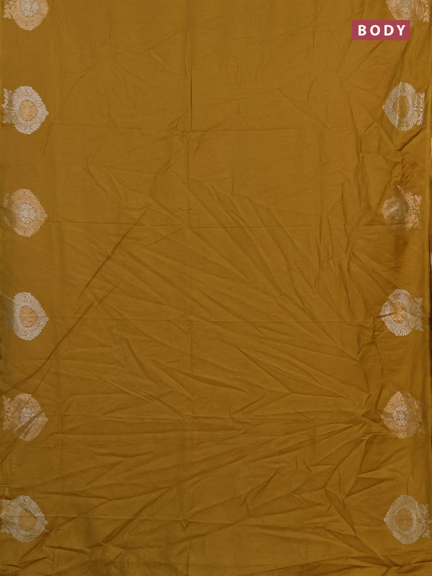 Semi chanderi saree mustard yellow with plain body and zari woven butta border