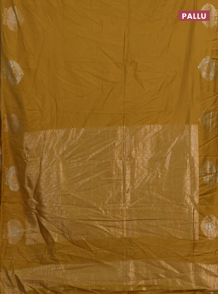 Semi chanderi saree mustard yellow with plain body and zari woven butta border