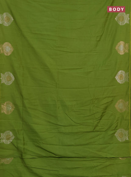 Semi chanderi saree light green with plain body and zari woven butta border