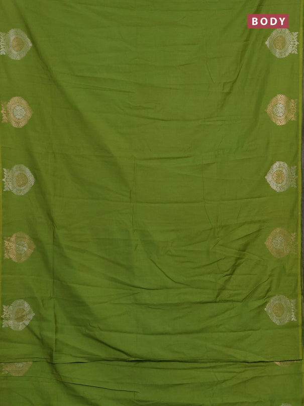 Semi chanderi saree light green with plain body and zari woven butta border
