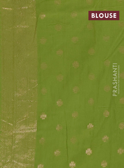 Semi chanderi saree light green with plain body and zari woven butta border