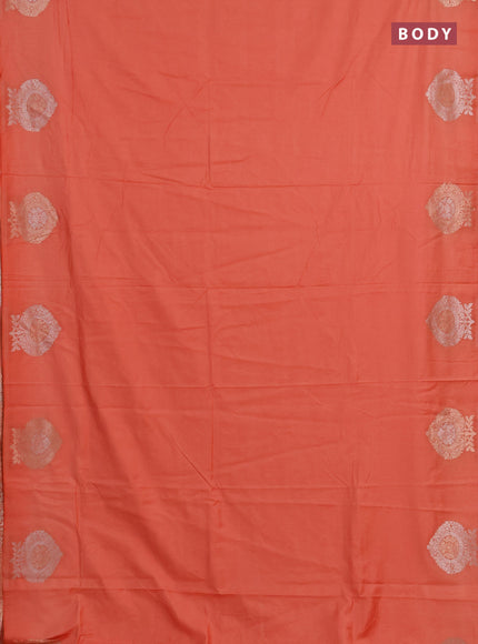Semi chanderi saree orange with plain body and zari woven butta border