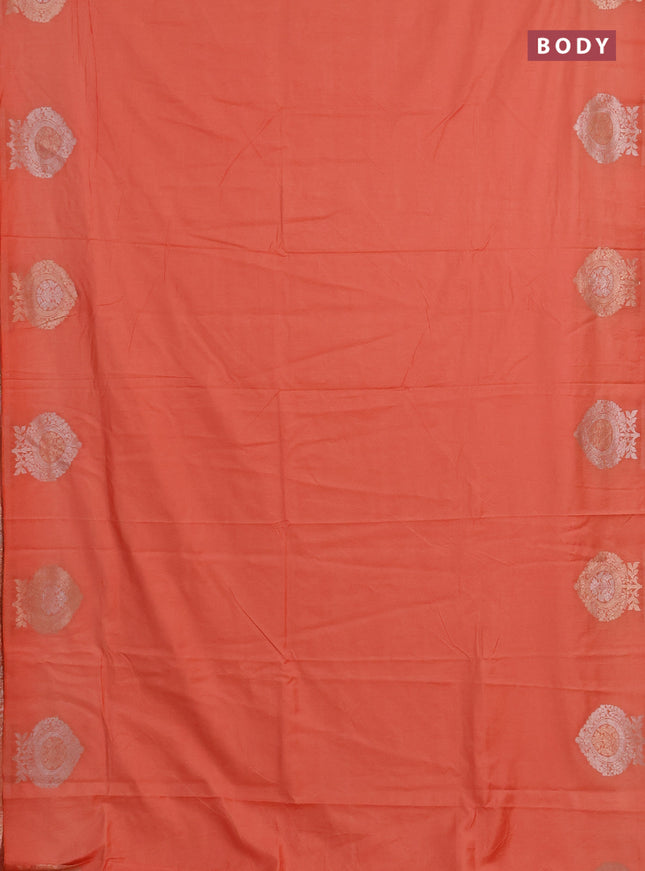Semi chanderi saree orange with plain body and zari woven butta border