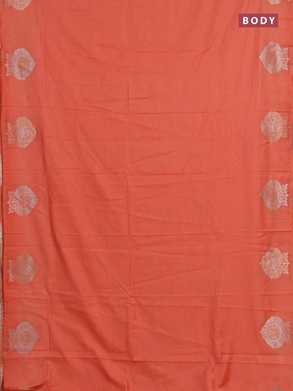 Semi chanderi saree orange with plain body and zari woven butta border