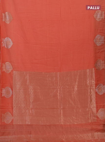 Semi chanderi saree orange with plain body and zari woven butta border