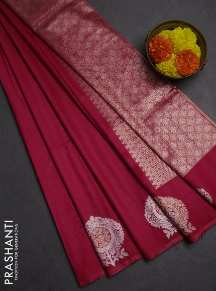 Semi chanderi saree pink with plain body and zari woven butta border