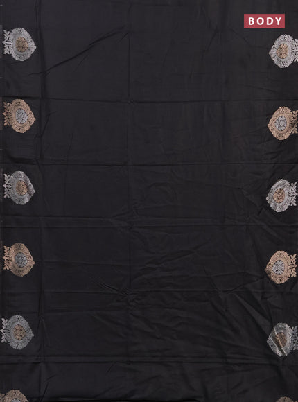 Semi chanderi saree black with plain body and zari woven butta border