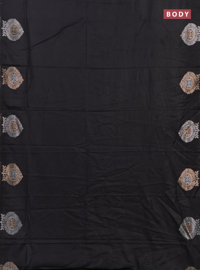 Semi chanderi saree black with plain body and zari woven butta border