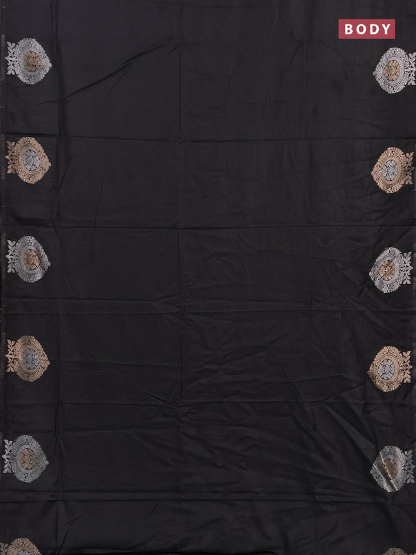 Semi chanderi saree black with plain body and zari woven butta border