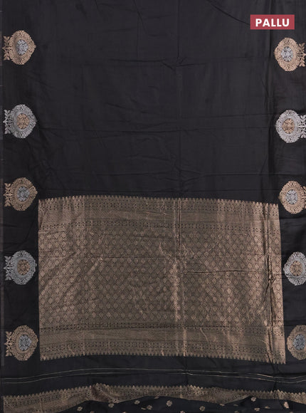 Semi chanderi saree black with plain body and zari woven butta border