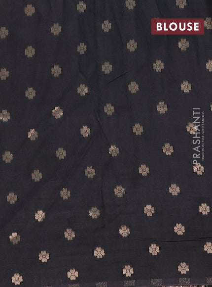 Semi chanderi saree black with plain body and zari woven butta border