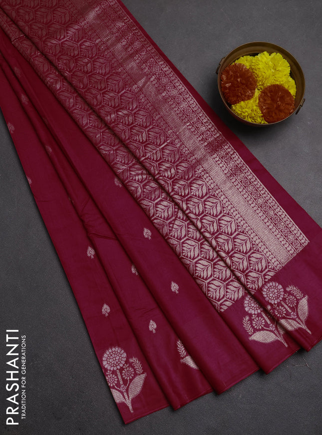 Semi chanderi saree pink with allover zari woven buttas and zari woven butta border