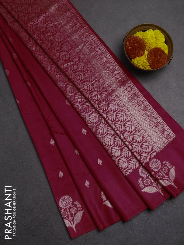 Semi chanderi saree pink with allover zari woven buttas and zari woven butta border