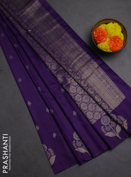 Semi chanderi saree violet with allover zari woven buttas and zari woven border