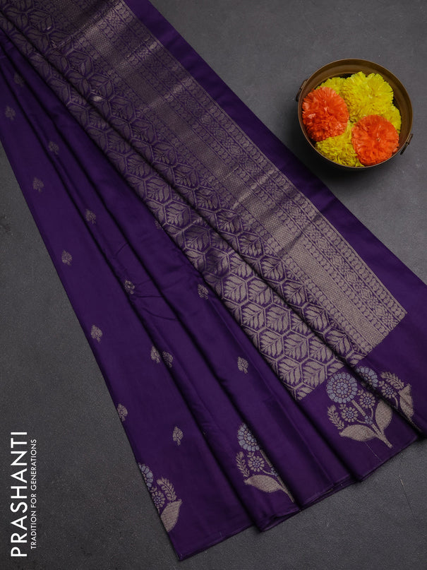 Semi chanderi saree violet with allover zari woven buttas and zari woven border