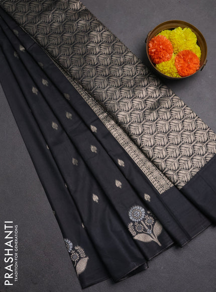 Semi chanderi saree black with allover zari woven buttas and zari woven butta border
