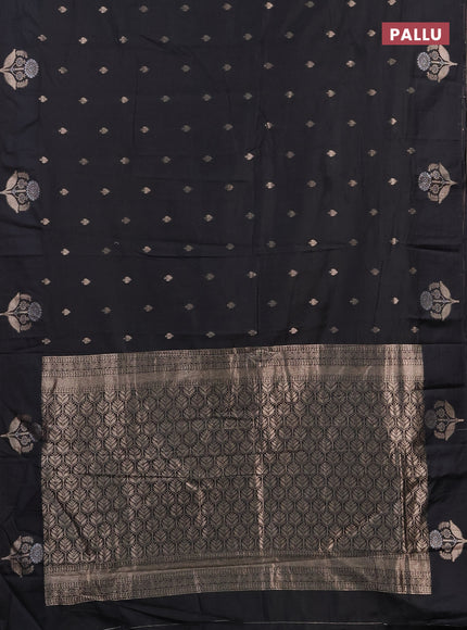 Semi chanderi saree black with allover zari woven buttas and zari woven butta border