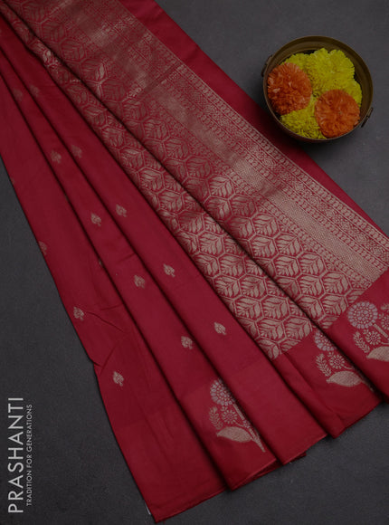 Semi chanderi saree red with allover zari woven buttas and zari woven butta border