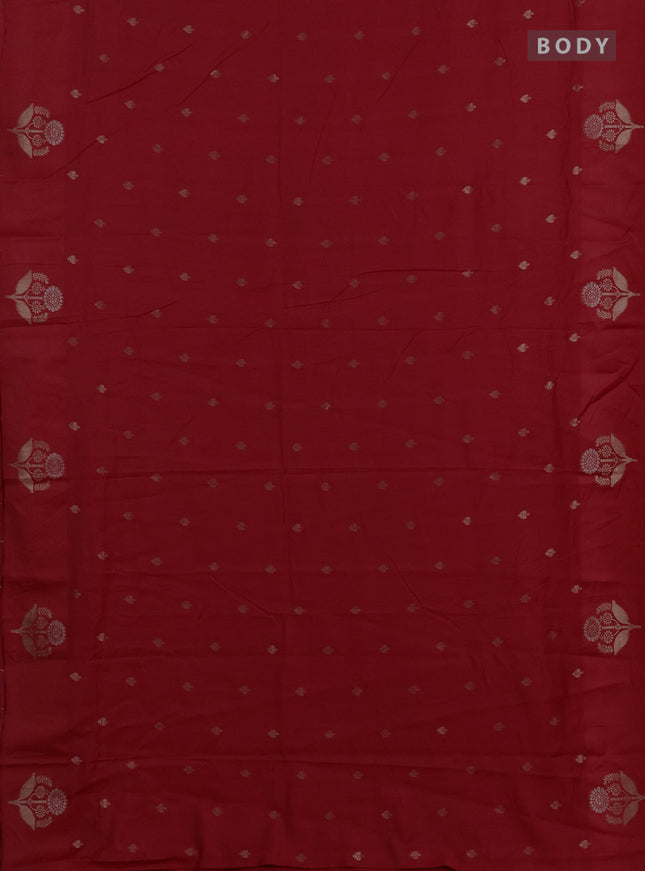 Semi chanderi saree red with allover zari woven buttas and zari woven butta border