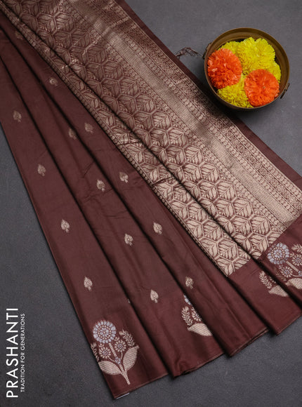 Semi chanderi saree brown with allover zari woven buttas and zari woven butta border