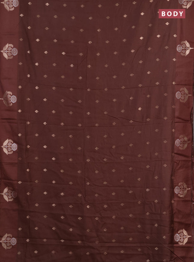 Semi chanderi saree brown with allover zari woven buttas and zari woven butta border