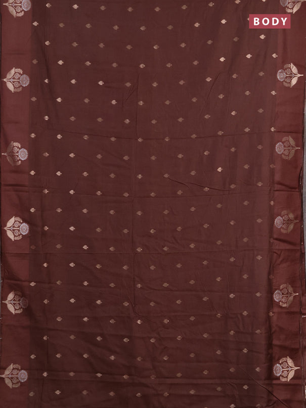 Semi chanderi saree brown with allover zari woven buttas and zari woven butta border