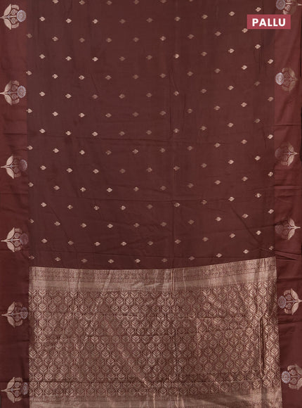 Semi chanderi saree brown with allover zari woven buttas and zari woven butta border