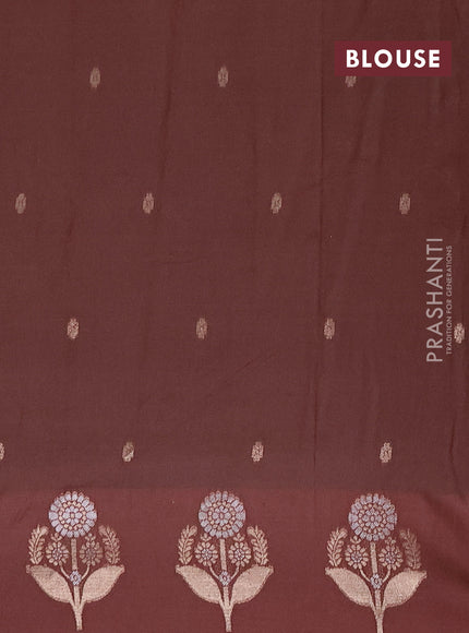 Semi chanderi saree brown with allover zari woven buttas and zari woven butta border