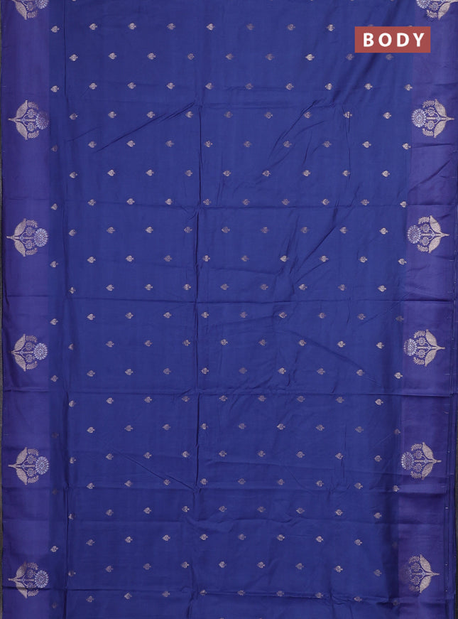 Semi chanderi saree blue shade with allover zari woven buttas and zari woven butta border