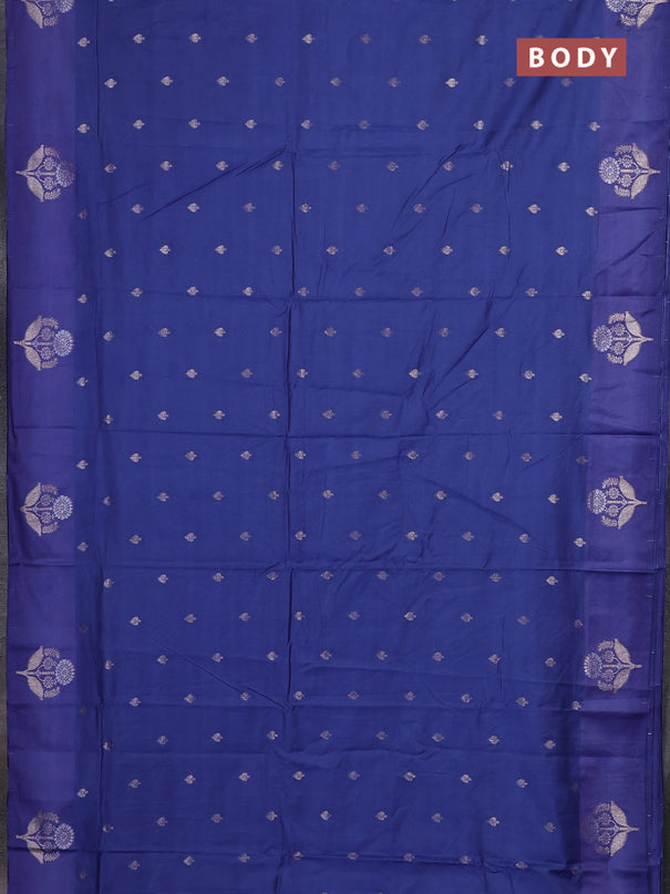 Semi chanderi saree blue shade with allover zari woven buttas and zari woven butta border