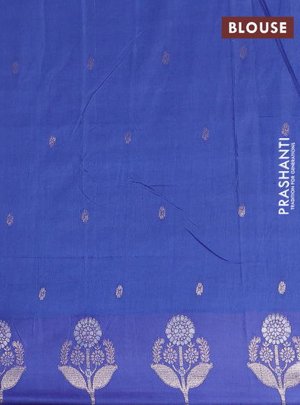 Semi chanderi saree blue shade with allover zari woven buttas and zari woven butta border