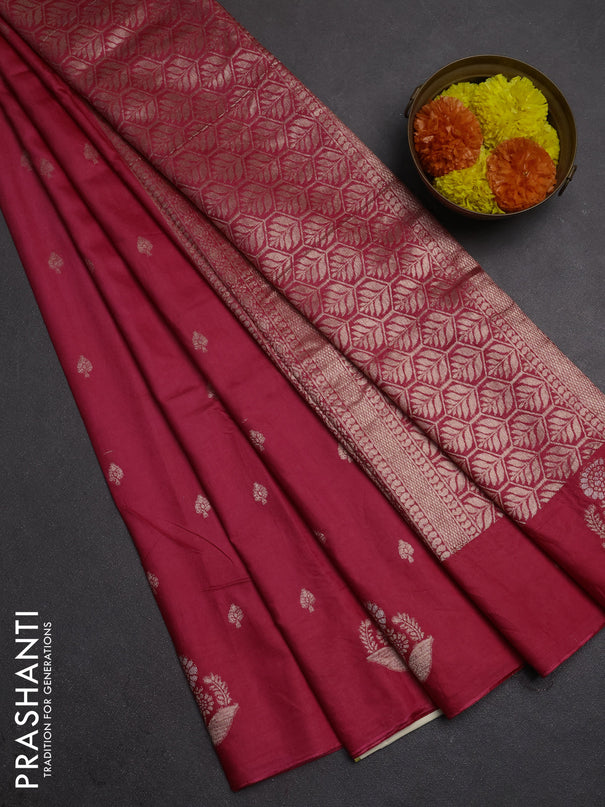 Semi chanderi saree pink with allover zari woven buttas and zari woven butta border
