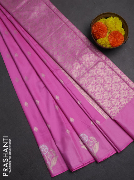 Semi chanderi saree light pink with allover zari woven buttas and zari woven butta border
