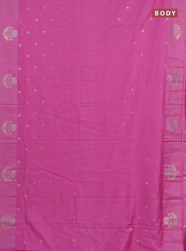 Semi chanderi saree light pink with allover zari woven buttas and zari woven butta border