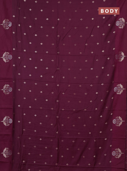 Semi chanderi saree wine shade with allover zari woven buttas and zari woven butta border
