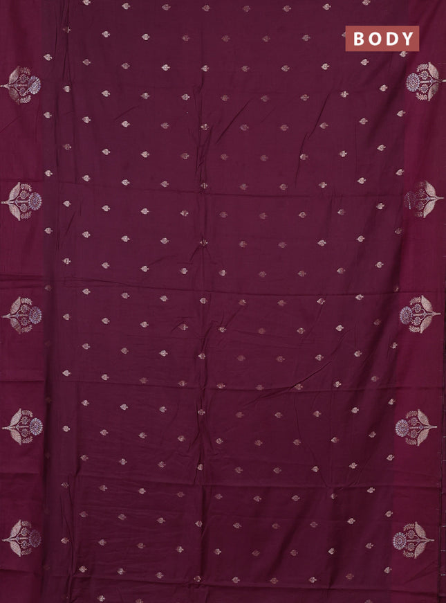 Semi chanderi saree wine shade with allover zari woven buttas and zari woven butta border