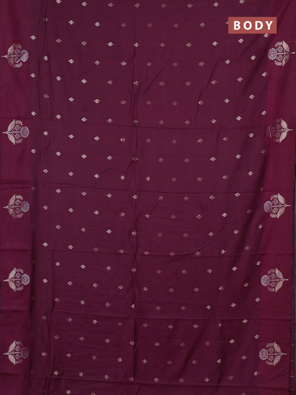 Semi chanderi saree wine shade with allover zari woven buttas and zari woven butta border