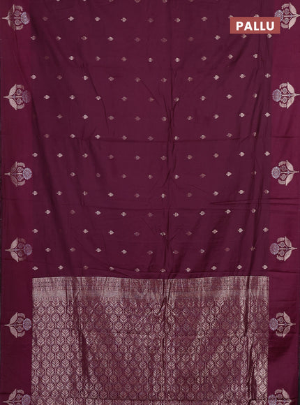 Semi chanderi saree wine shade with allover zari woven buttas and zari woven butta border