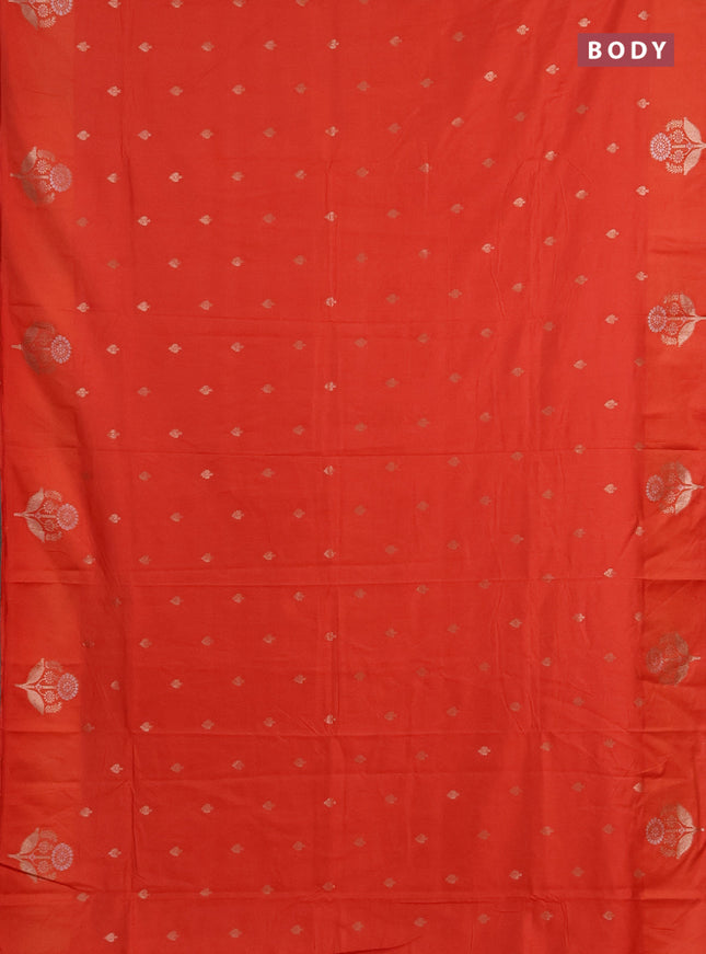 Semi chanderi saree orange with allover zari woven buttas and zari woven butta border