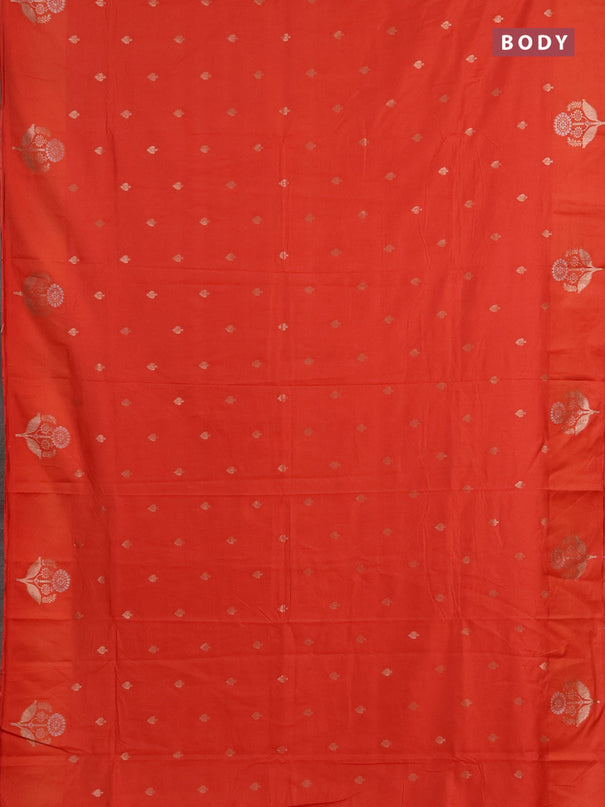 Semi chanderi saree orange with allover zari woven buttas and zari woven butta border