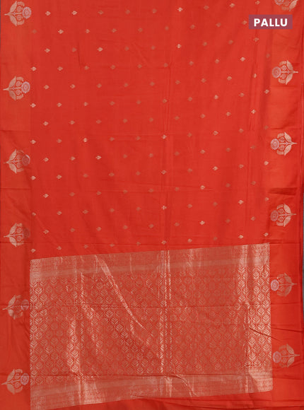 Semi chanderi saree orange with allover zari woven buttas and zari woven butta border