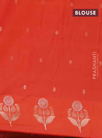 Semi chanderi saree orange with allover zari woven buttas and zari woven butta border