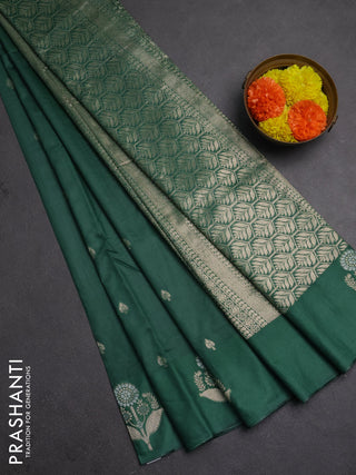 Semi chanderi saree green with allover zari woven buttas and zari woven butta border