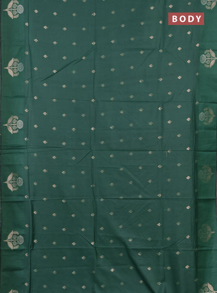 Semi chanderi saree green with allover zari woven buttas and zari woven butta border