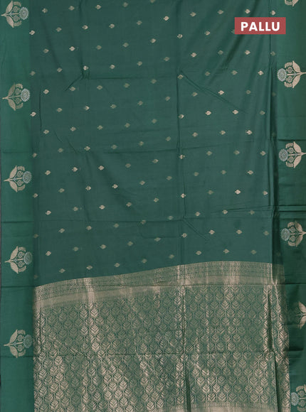 Semi chanderi saree green with allover zari woven buttas and zari woven butta border