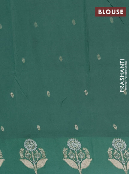 Semi chanderi saree green with allover zari woven buttas and zari woven butta border