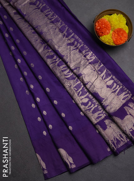 Semi chanderi saree violet with allover zari woven buttas and zari woven border