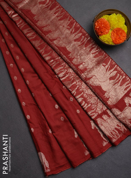 Semi chanderi saree maroon with allover zari woven buttas and zari woven border